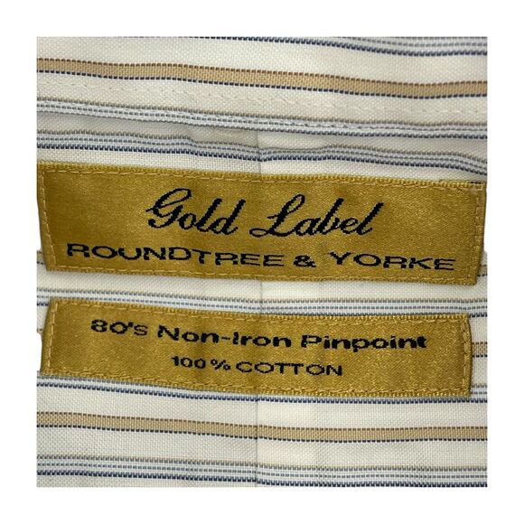 Roundtree & Yorke Gold Label Dress Shirt Men 16.5 Multicolor Striped 100% Cotton - Picture 4 of 8